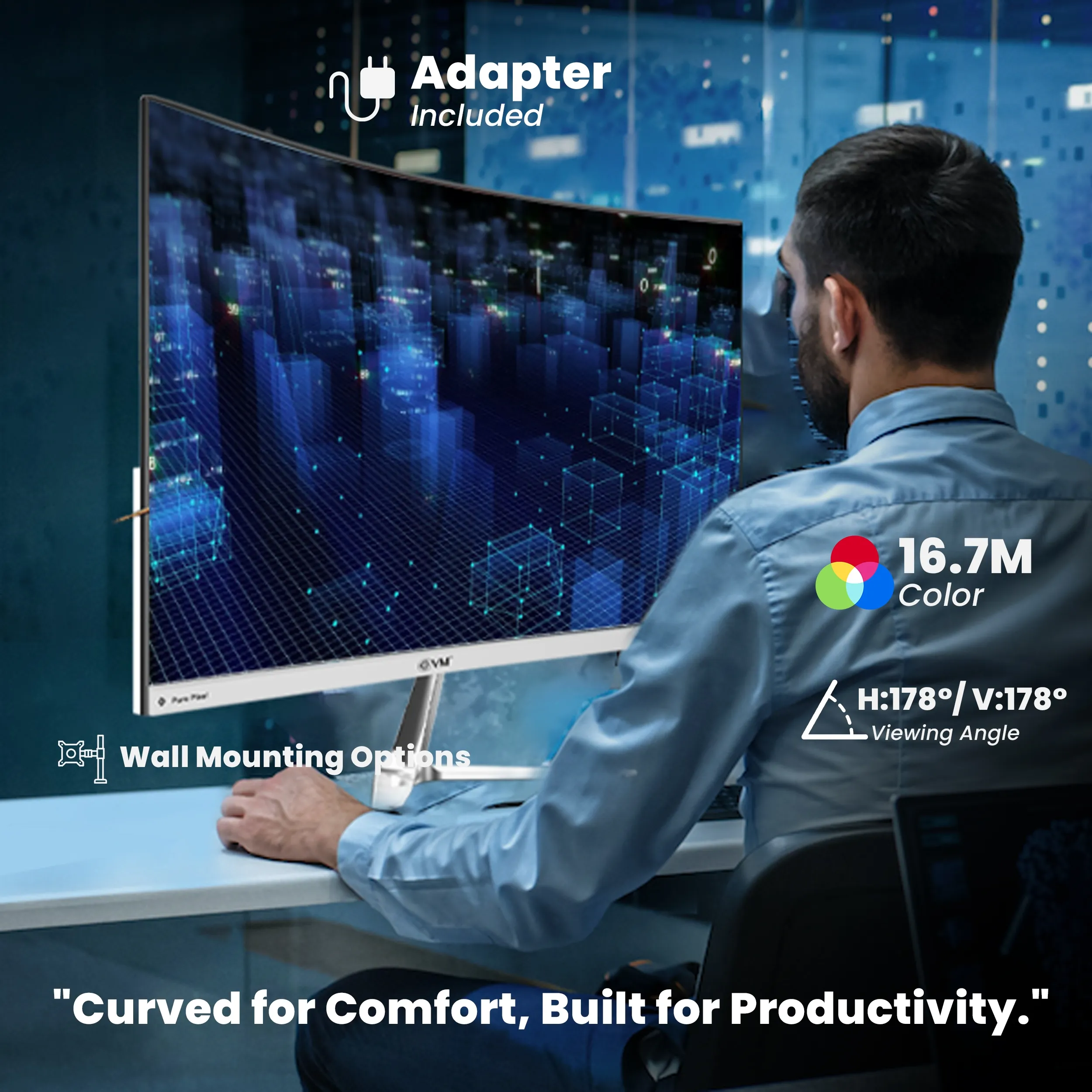 EVM LED Monitor 24" Curved FHD IPS 100Hz with HDMI | VGA | Speaker (Plasma C240) view 4